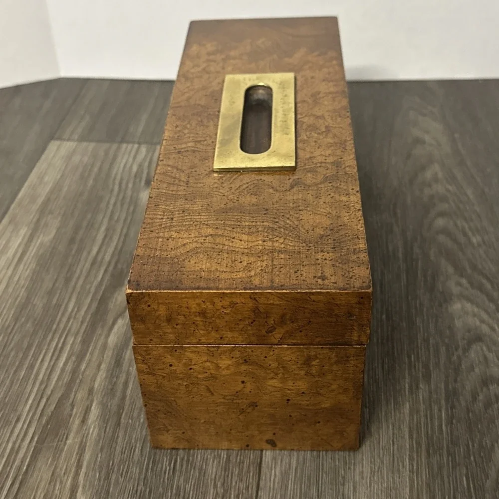 Antique Victorian Burr Walnut Divided Storage Pen Pencil Desk Box Brass Handle